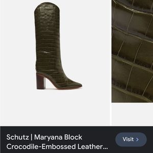 Maryana Block Crocodile-Embossed Leather Boot Schutz size 8 green worn once